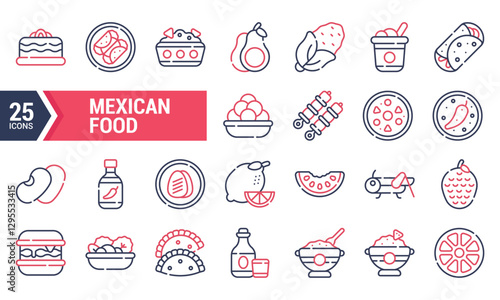 25 Line Icons for Mexican Food Design Elements.
