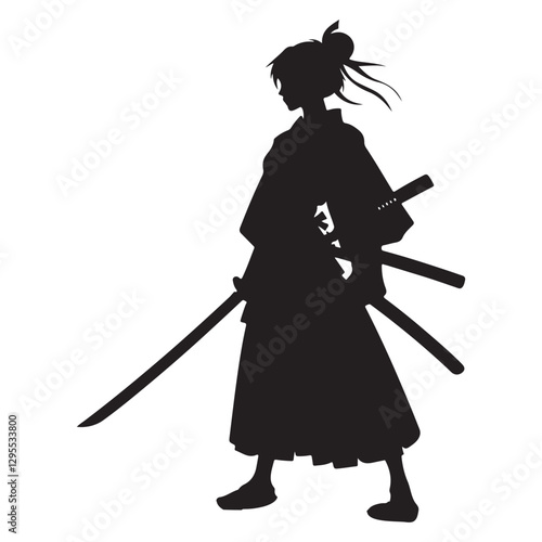 Samurai silhouette vector with katana swords action illustration designs