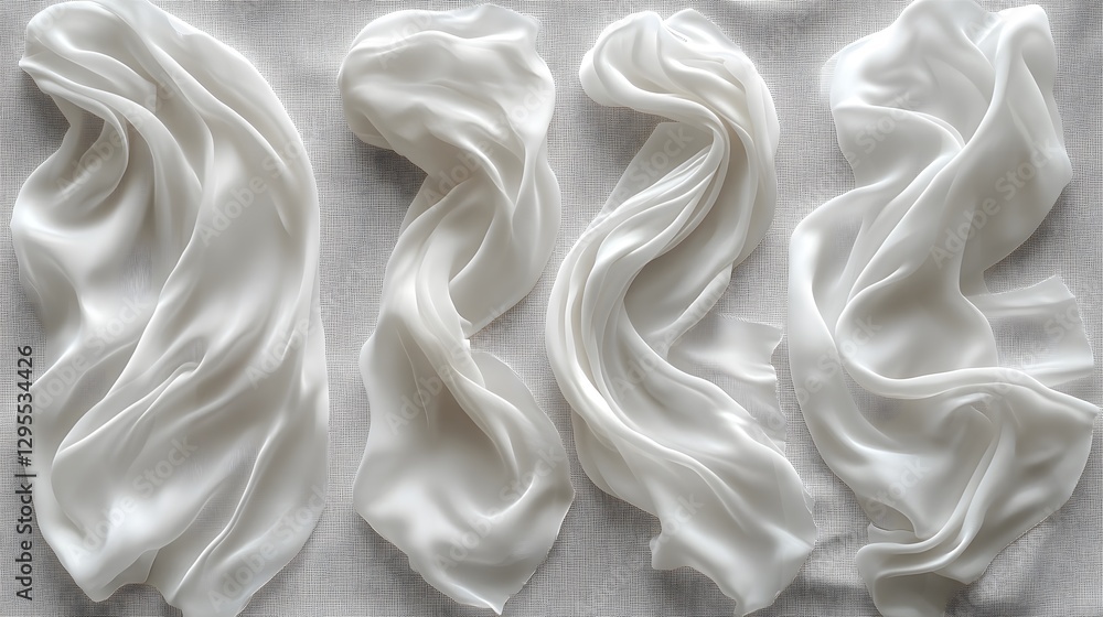 Fototapeta premium Delicate white cloths gracefully suspended on a soft-focus background