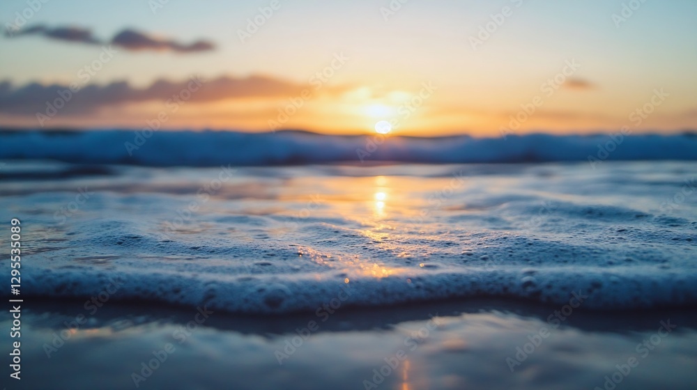 Obraz premium Beautiful Waves and Sunset Over the Ocean Creating a Calming Serenity : Generative AI