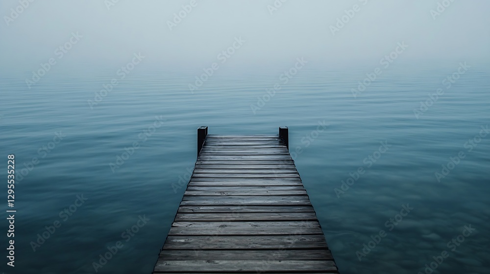 Obraz premium Misty Dock Over Calm Water at Dawn with Serene Ambiance : Generative AI