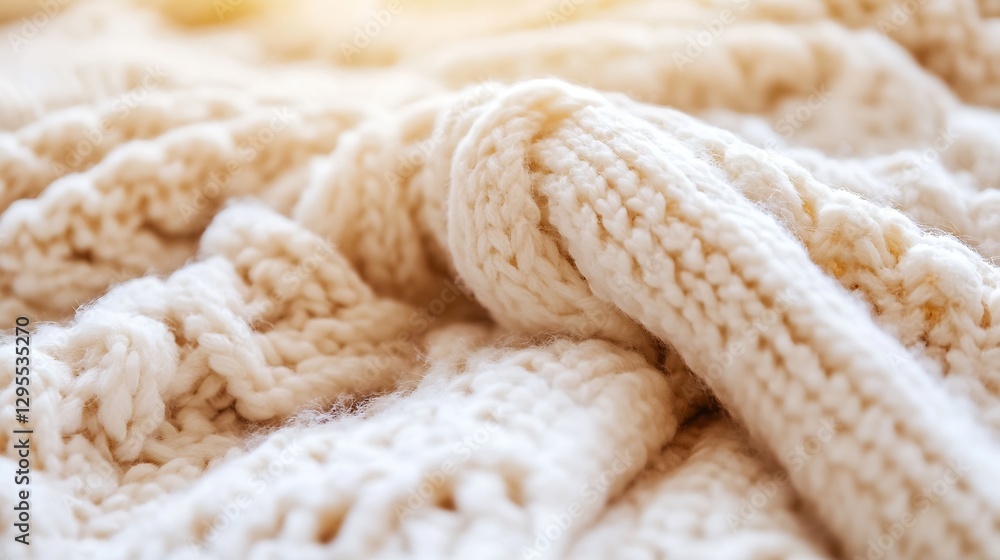 Cozy Close Up of a Soft and Warm Knitted Cream Blanket with Texture Detail : Generative AI Cozy Close Up of a Soft and Warm Knitted Cream Blanket with Texture Detail : Generative AI