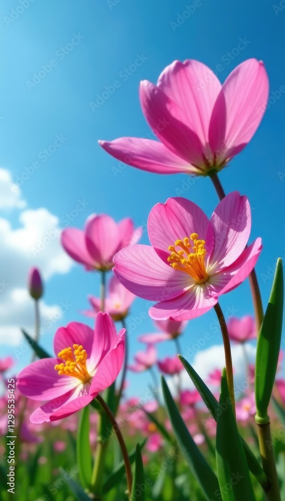 Obraz premium Anagiraceae flowers in full bloom against a blue sky, blue, spring