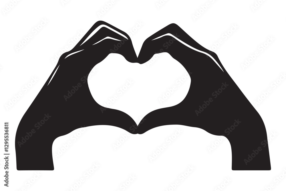 Fototapeta premium Hand Heart Shape Silhouette Vector Illustration of Love and Affection