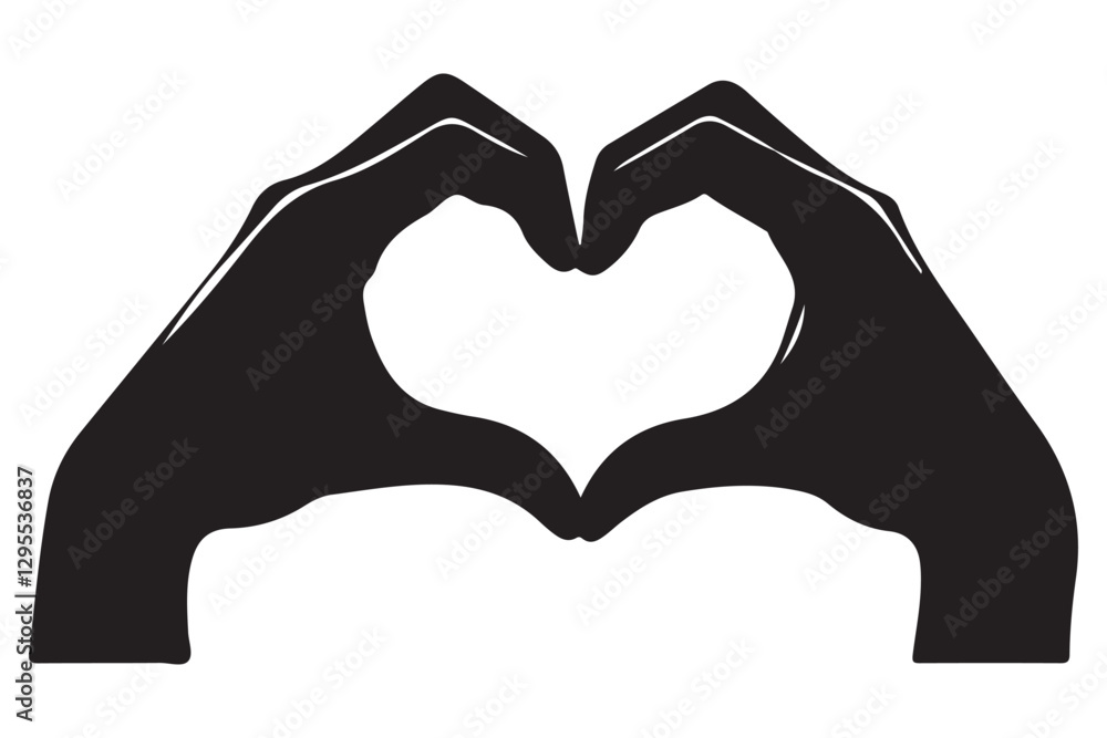 Obraz premium Hand Heart Symbol Silhouette Vector Art of Love and Support