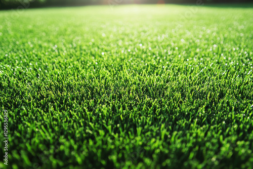 Grass growing in evenly spaced rows on a sunny field photo