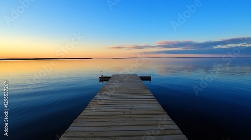 Stunning Sunset Over Calm Water at a Scenic Dock in a Peaceful Landscape : Generative AI