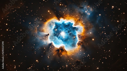 The cosmic eye nebula shines brilliantly amidst distant stars