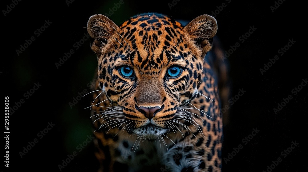 Obraz premium A Beautiful Leopard Posing With Intense Blue Eyes Looking Forward