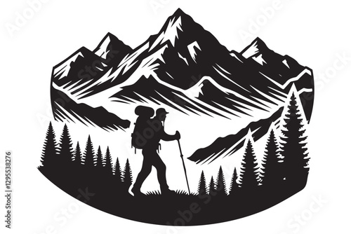 Mountain Hiking Adventure Silhouette Design for Nature Enthusiasts Artwork