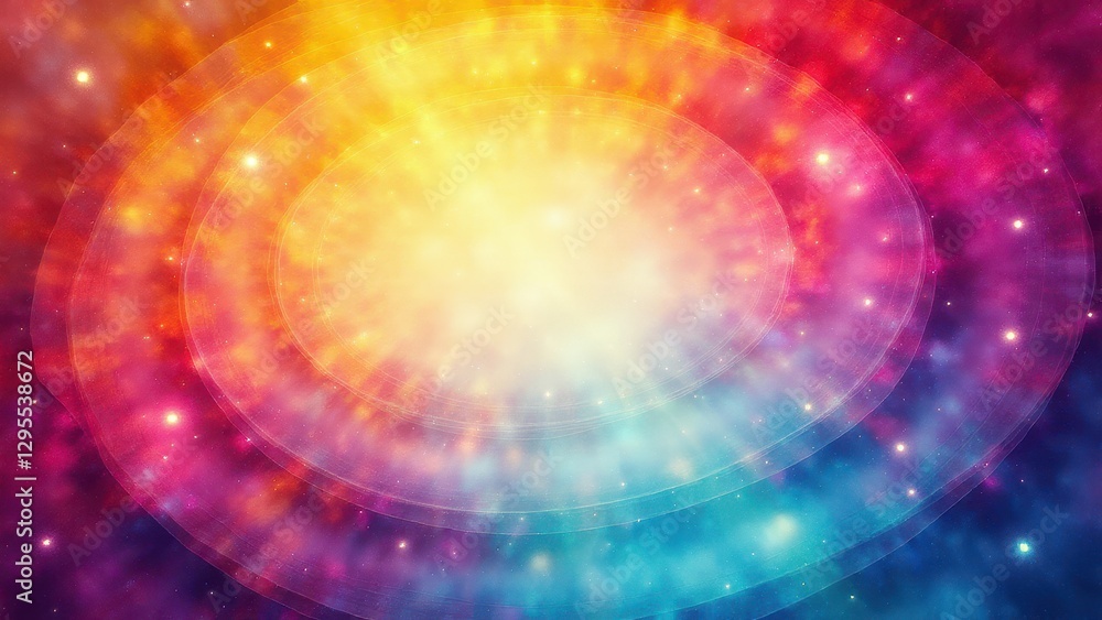 A vibrant, colorful wallpaper ceiling with concentric circles radiating from the center, creating a mesmerizing effect. A vibrant, colorful wallpaper ceiling with concentric circles radiating from the center, creating a mesmerizing effect.