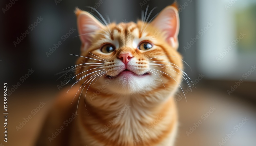Cute smiling kitten with a charming expression, Ginger fur stands out against the red background. Cute smiling kitten with a charming expression, Ginger fur stands out against the red background.