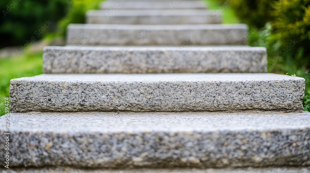 Close Up of Gray Stone Steps Leading Upwards in a Green Landscape : Generative AI Close Up of Gray Stone Steps Leading Upwards in a Green Landscape : Generative AI