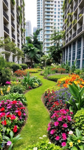  Vibrant community garden in Singapore with flowers, greenery, and modern urban backdrop