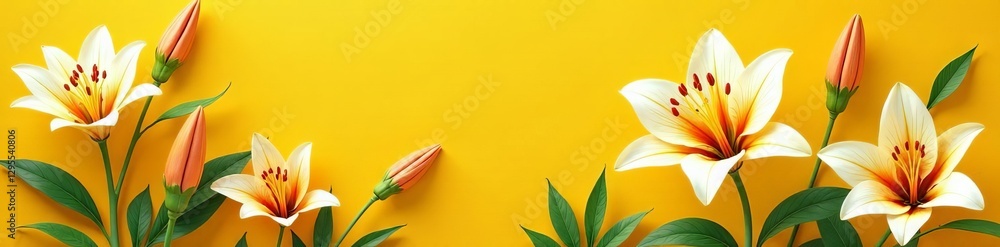 Fototapeta premium Elegant lily floral pattern, yellow background, flower, floral wallpaper