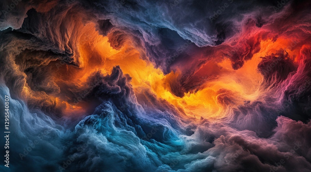 Fototapeta premium Abstract Fiery Cloudscape in Vivid Orange Blue Hues