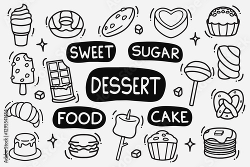 set of dessert doodle good for background, wallpaper, element design, icon, etc
