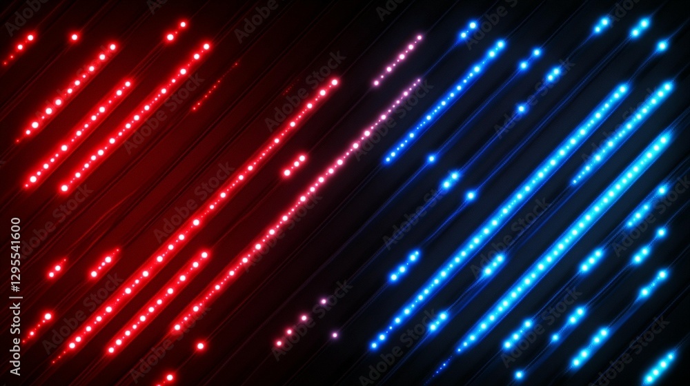 Fototapeta premium Abstract red and blue glowing lines on dark background.