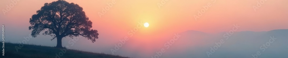 Misty morning, silhouetted tree, ethereal fog , branches, mystical