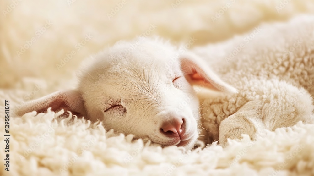 Adorable Sleeping Lamb Resting on Soft Fleece Blanket with Peaceful Expression : Generative AI Adorable Sleeping Lamb Resting on Soft Fleece Blanket with Peaceful Expression : Generative AI