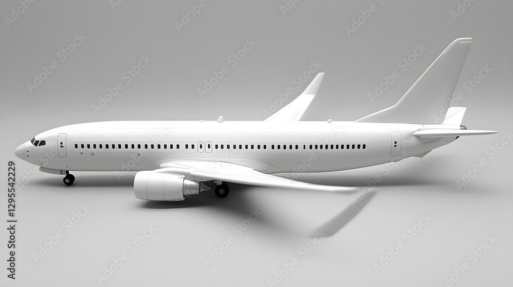 A monochrome airplane model presented on a plain gray background A monochrome airplane model presented on a plain gray background