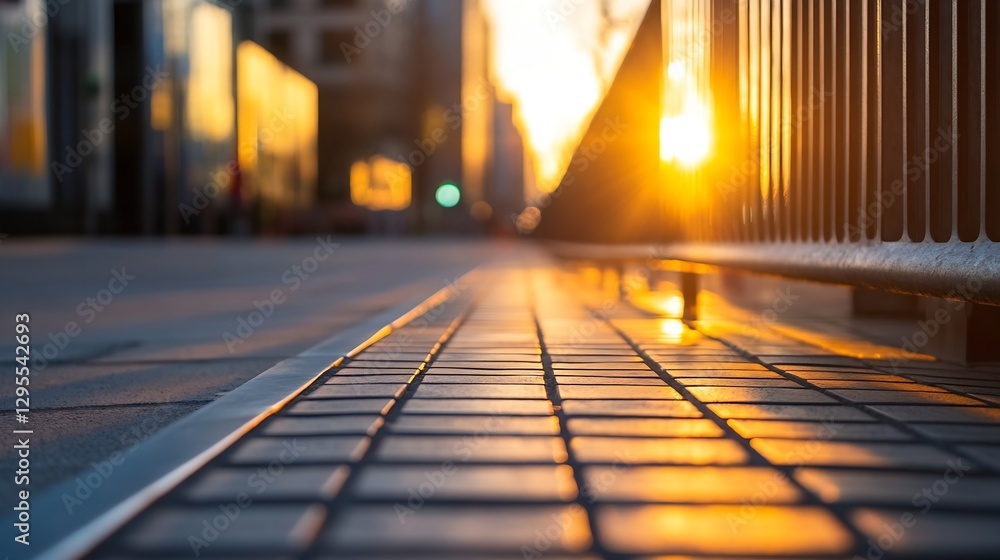 Cobblestone street illuminated by the sunset showcasing urban life and evening tranquility : Generative AI Cobblestone street illuminated by the sunset showcasing urban life and evening tranquility : Generative AI