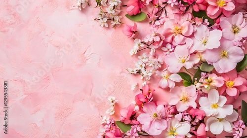 Wallpaper Mural Background of spring flowers for card for the holiday. Women's Day. Selective focus. Horizontal. Top view. Background with copy space Torontodigital.ca