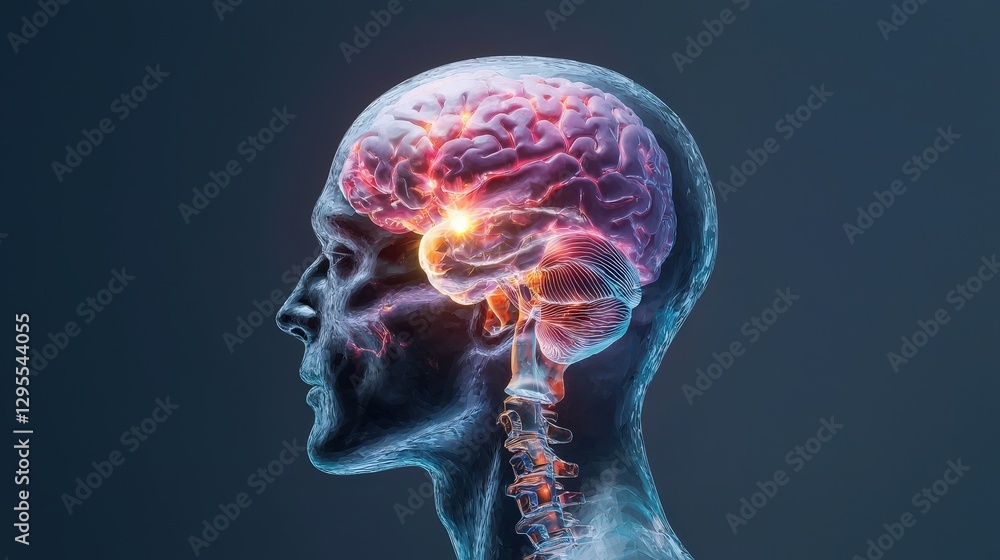Head X-ray of brain showing inflammation, against a dark gray studio backdrop Head X-ray of brain showing inflammation, against a dark gray studio backdrop