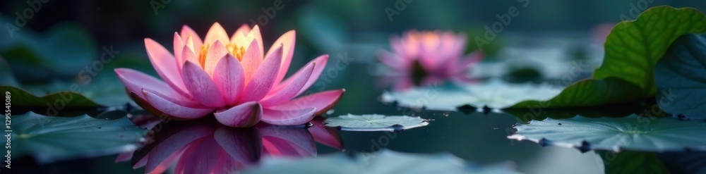 Softly glowing water lily petals on a serene lake surface, water texture, nature, Softly glowing water lily petals on a serene lake surface, water texture, nature,