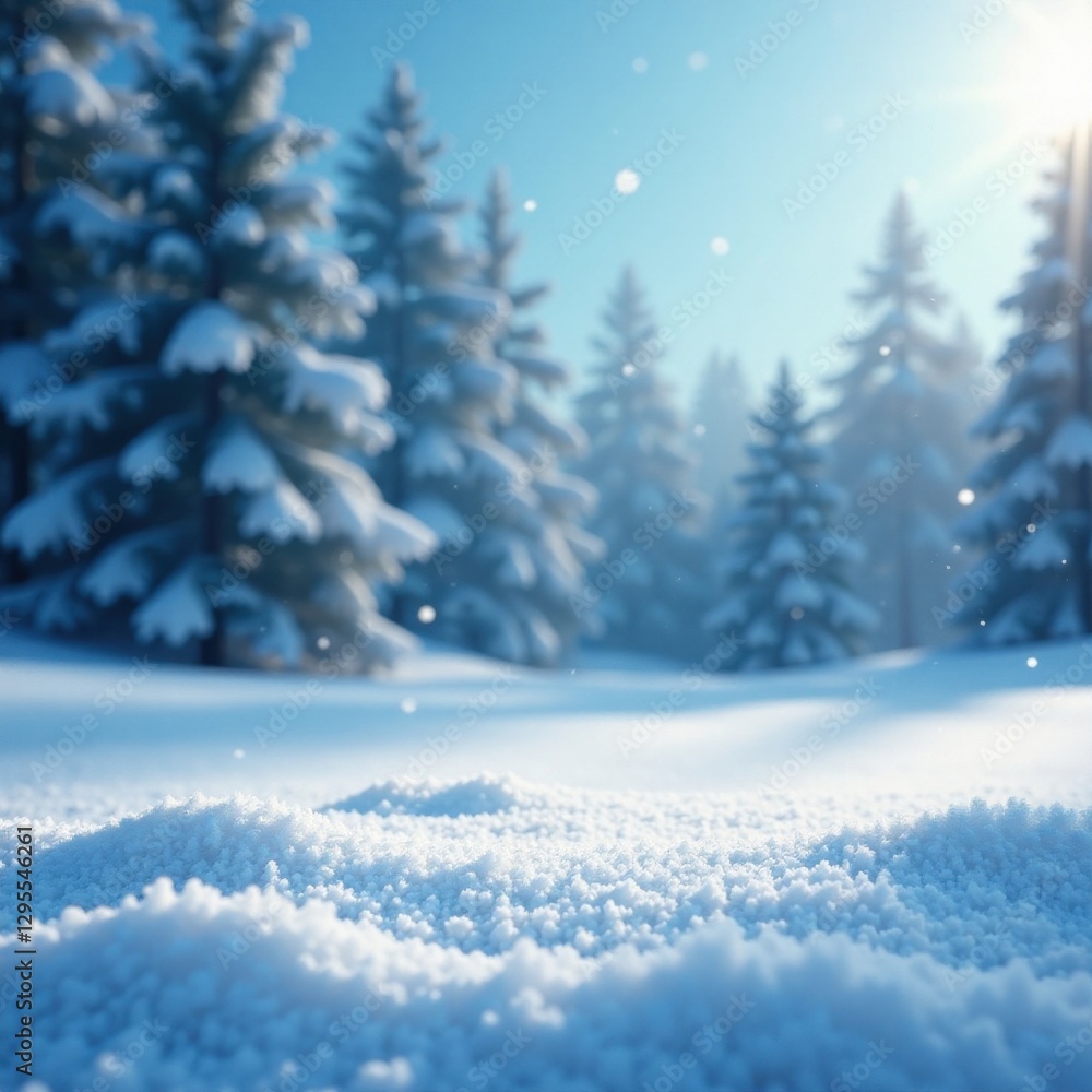 Fototapeta premium Sparkling snowflakes fall gently on a frosty winter landscape, snow, frosty, White