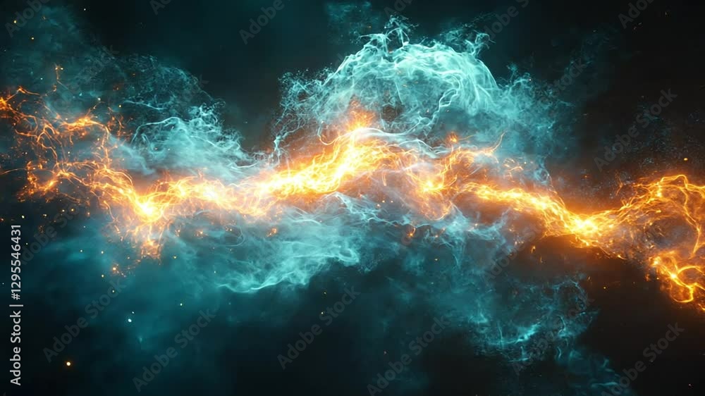 A vibrant cosmic scene showcasing swirling gases and fiery streaks in a starry backdrop footage A vibrant cosmic scene showcasing swirling gases and fiery streaks in a starry backdrop footage
