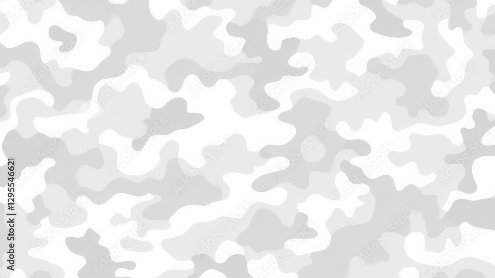 White camo pattern with various shades of gray and white in an abstract, irregular design.