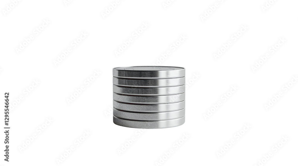 Stack of silver coins rotating on transparent background Stack of silver coins rotating on transparent background