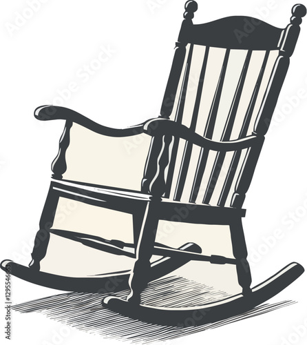 Vintage rocking chair illustration with a serene background, evoking nostalgia and comfort