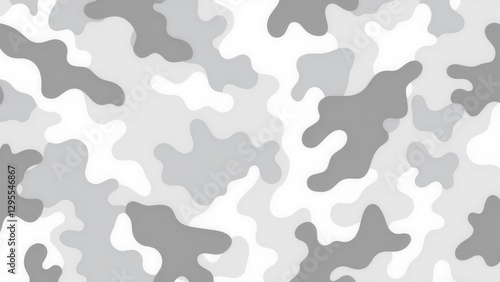 White camo pattern with various shades of gray and white in an abstract, irregular design.