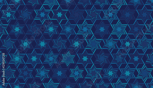 Star of David seamless blue vector background. Stylish vector repeating pattern with a Six-pointed star.
