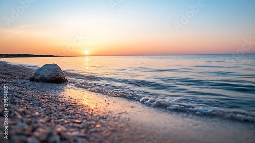 Stunning Beach Sunset Over Calm Waters Capturing Nature's Tranquility and Beauty : Generative AI
