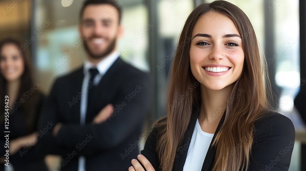 Professional Business Team Smiling Together in Modern Office Setting with Confidence and Team Spirit : Generative AI Professional Business Team Smiling Together in Modern Office Setting with Confidence and Team Spirit : Generative AI