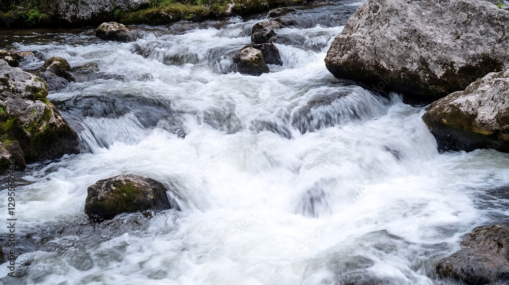 Captivating image of a flowing river over rocks in a picturesque natural setting with soft white water : Generative AI Captivating image of a flowing river over rocks in a picturesque natural setting with soft white water : Generative AI
