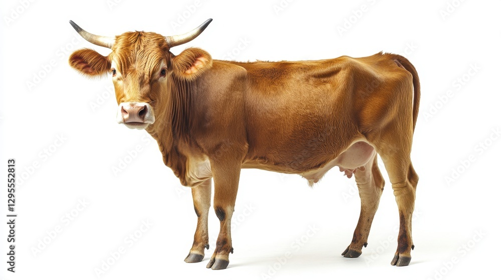 Brown Jersey Cow Standing Tall in a White Background Studio Shot with Bright Lighting and a Front View Capturing its Natural Beauty and Calm Expression Brown Jersey Cow Standing Tall in a White Background Studio Shot with Bright Lighting and a Front View Capturing its Natural Beauty and Calm Expression