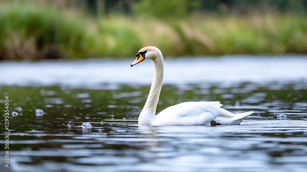 Elegant White Swan Swimming Gracefully in a Calm Lake : Generative AI Elegant White Swan Swimming Gracefully in a Calm Lake : Generative AI