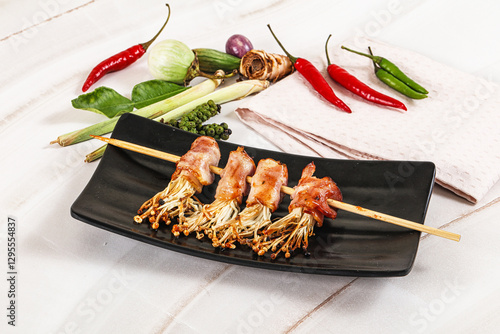 Thai Street foof satay with bacon and mushroom photo