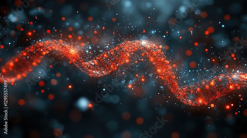 Abstract swirling particles, dark background, glowing red, bokeh effect, digital art photo