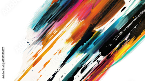 Colorful brushstrokes painting dynamic background with transparent background
