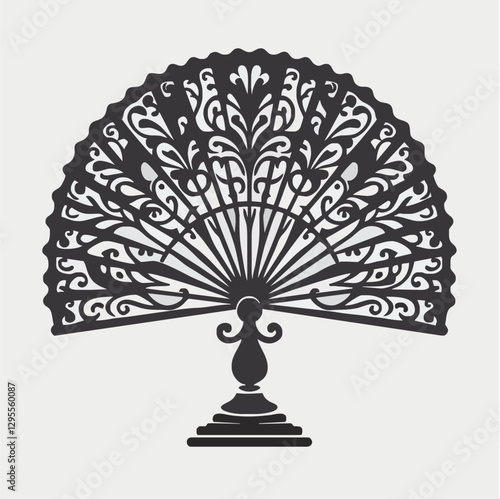 Intricate decorative fan design showcasing elegant patterns and curves against a plain background