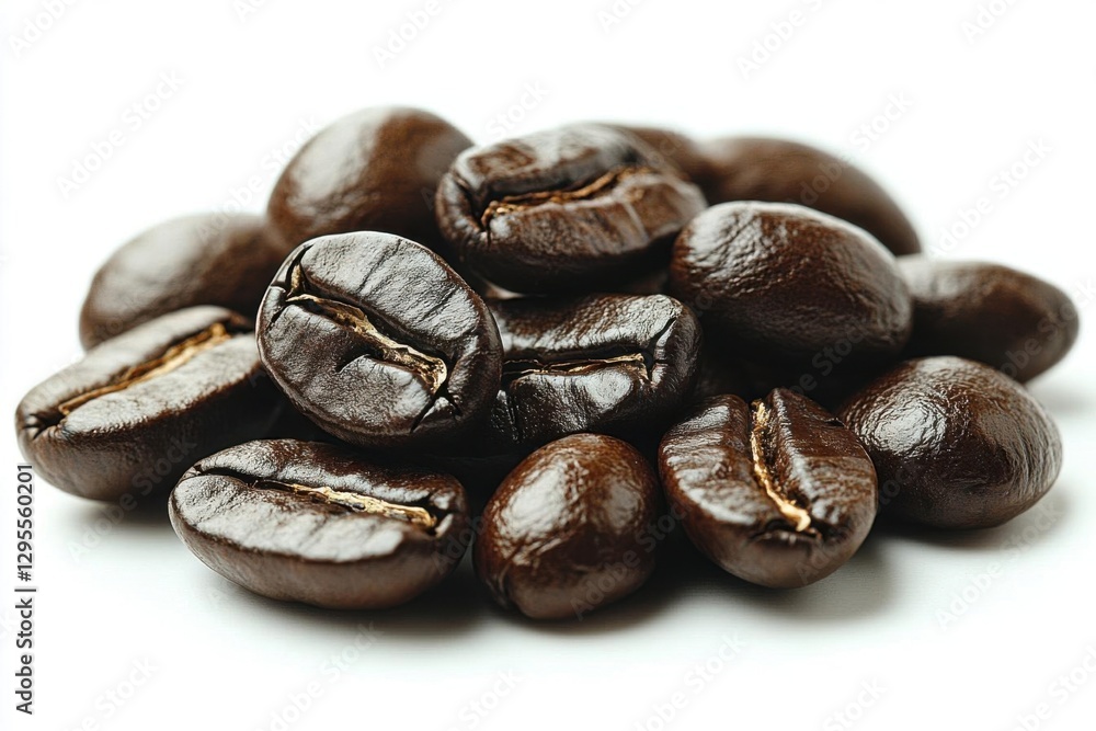Close-Up of Coffee Beans Isolated Against a White Background Close-Up of Coffee Beans Isolated Against a White Background