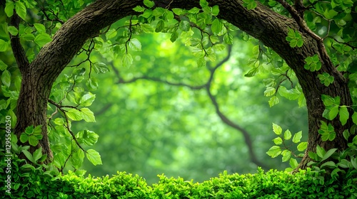 Lush Green Forest Canopy with Sunlight Dappled Through Leaves