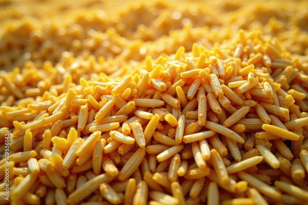 Fototapeta premium Surface of the ground with a thick layer of dried and compacted rice husks, texture, compacted
