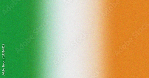 Gradient grainy texture with vertical green, white and orange stripes resembling Irish flag colors. Abstract minimal noise background