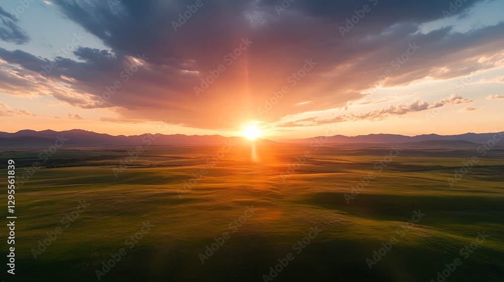 Breathtaking Sunset Over Vast Green Fields with Warm Orange and Yellow Tones : Generative AI Breathtaking Sunset Over Vast Green Fields with Warm Orange and Yellow Tones : Generative AI
